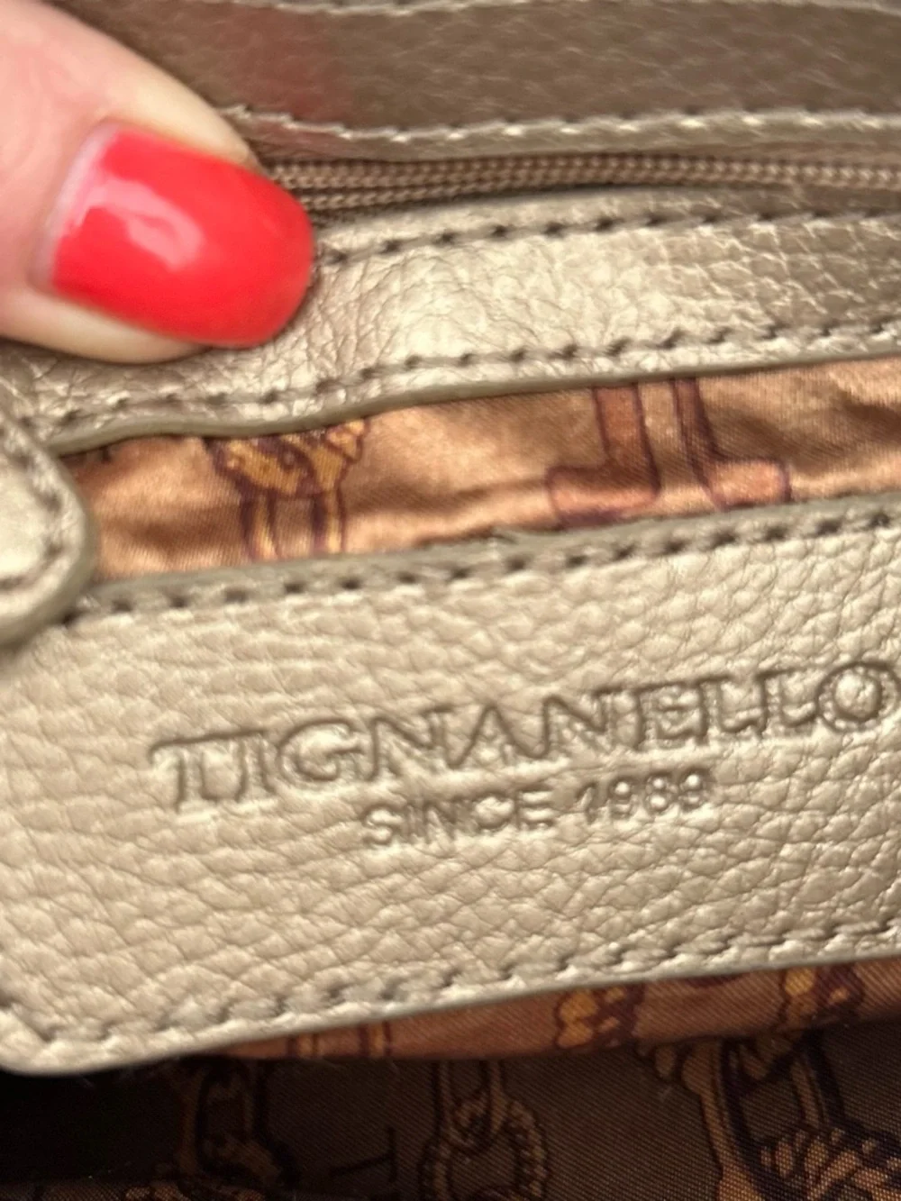 Tignanello Metallic Gold Pebbled Leather Crossbody Bag Buckle Accent Purse - Picture 9 of 11